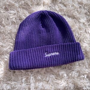🛑SOLD🛑 Supreme Script Logo Loose Gauge Beanie Hat Purple